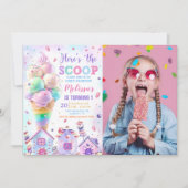 スクープ・ピンク・アイスクリームの誕生日写真 招待状 (正面)