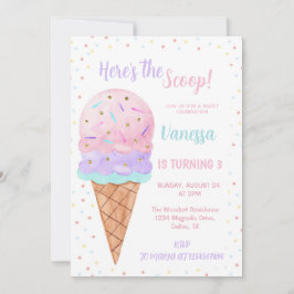 スクープ・ピンク・アイスクリーム・ガール・誕生日 招待状