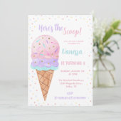 スクープ・ピンク・アイスクリーム・ガール・誕生日 招待状 (スタンド正面)