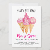 スクープ・ピンク・アイスクリーム・誕生日 招待状 (正面)