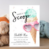 スクープ・ピンク・アイスクリーム・誕生日 招待状