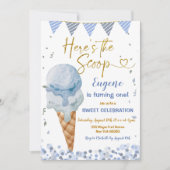 スクープ・ブルー・アイス・クリーム・ボーイの誕生日はこちら 招待状 (正面)