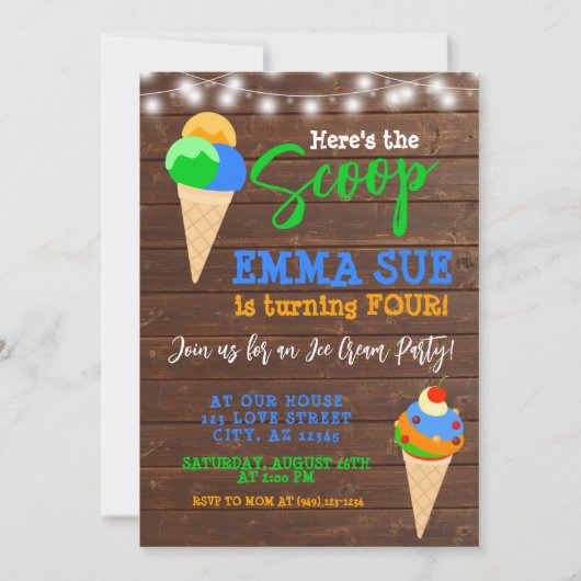スクープ・ボーイのアイスクリームパーティー誕生日 招待状 (正面)
