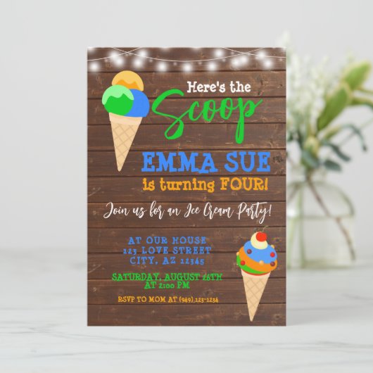 スクープ・ボーイのアイスクリームパーティー誕生日 招待状 (スタンド正面)