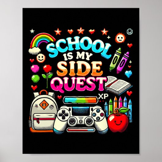 スクールはサイドクエスト 学校でガチゲーマーTシャツ ポスター (正面)