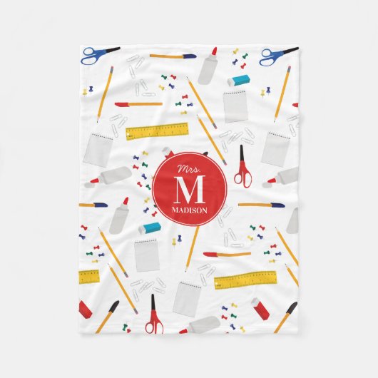 スクールオフィス&クラフト用品パターンモノグラム フリースブランケット (正面)