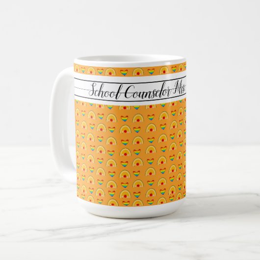 スクールカウンセラー虹のハートパターン学校 コーヒーマグカップ (正面左)