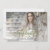 スクールカラーグリーン金ゴールド写真卒業 案内状 (正面)