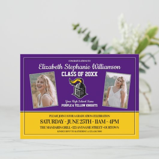 スクールカラーズパープル&イエロー卒業パーティー 招待状 (スタンド正面)
