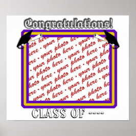スクールカラーズパープル&金ゴールド卒業フレーム ポスター