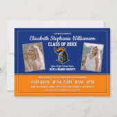 スクールカラーズブルー&オレンジ卒業パーティー 招待状 (正面)