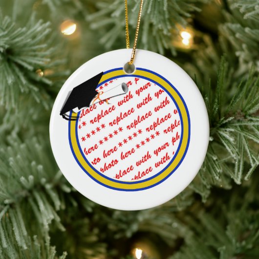 スクールカラーズブルー&金ゴールド卒業 セラミックオーナメント (ツリー)