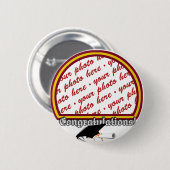 スクールカラーズレッド&金ゴールド卒業写真フレーム 缶バッジ (正面&裏面)