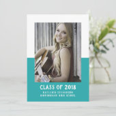 スクールカラーブロック卒業招待状 |ティール（緑がかった色） 招待状 (スタンド正面)