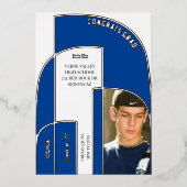 スクールカラー素晴らし幾何学卒業写真 箔招待状 (正面)