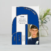 スクールカラー素晴らし幾何学卒業写真 箔招待状 (立ち正面)