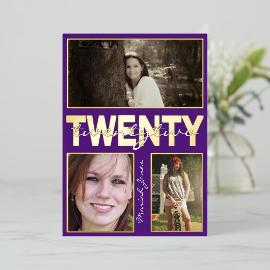 スクールカラー素晴らし3フォトフォイル招待状 箔招待状 (立ち正面)