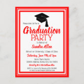 スクールカラー赤と白ズ卒業パーティー インビテーションポストカード (正面)