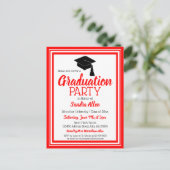スクールカラー赤と白ズ卒業パーティー インビテーションポストカード (スタンド正面)