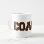 スクールカラーCOACHマグカップ、オレンジ – ブラウン コーヒーマグカップ (正面左)