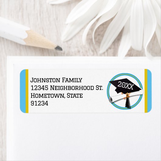 スクールカラーLtブルーと金ゴールド卒業 ラベル (インサイチュ)