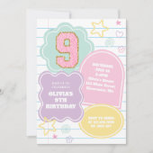 スクールカーストのプリッピーなパステルカラーパッチノート 9歳の誕生日 招待状 (正面)