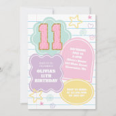 スクールカーストのプリッピーなパステルパッチノート 11歳の誕生日 招待状 (正面)
