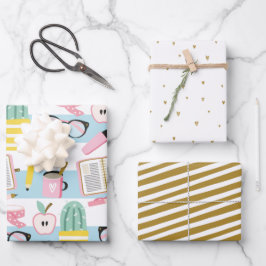 スクールガールブルー&金ゴールドラッピング紙 ラッピングペーパーシート