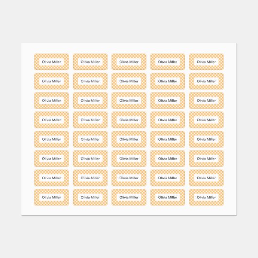 スクールキャンプ保育園の黄色いギンガムの名前ラベル ラベル (シート)