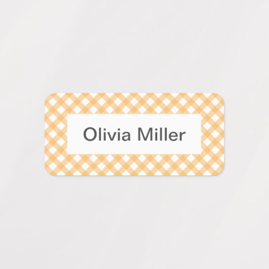 スクールキャンプ保育園の黄色いギンガムの名前ラベル ラベル (デザイン1)