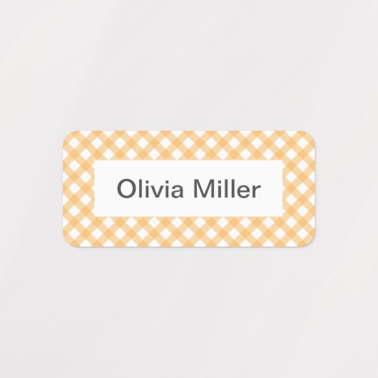スクールキャンプ保育園の黄色いギンガムの名前ラベル ラベル (デザイン2)