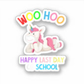 スクールギルの最後の日にピンクのユニコーンWoo Hoo幸せ シール (正面)