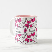 スクールクラス先生ピンクライブラリアンブックスパターン ツートーンマグカップ (正面左)