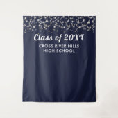 スクールクラス年写真背景ネイビーブルーシルバー タペストリー (正面)