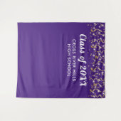 スクールクラス年写真背景パープル金ゴールドホワイト タペストリー (正面(横))