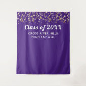 スクールクラス年写真背景パープル金ゴールドホワイト タペストリー (正面)