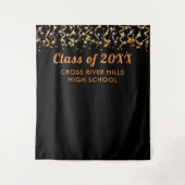 スクールクラス年写真背景ブラックオレンジ タペストリー (正面)