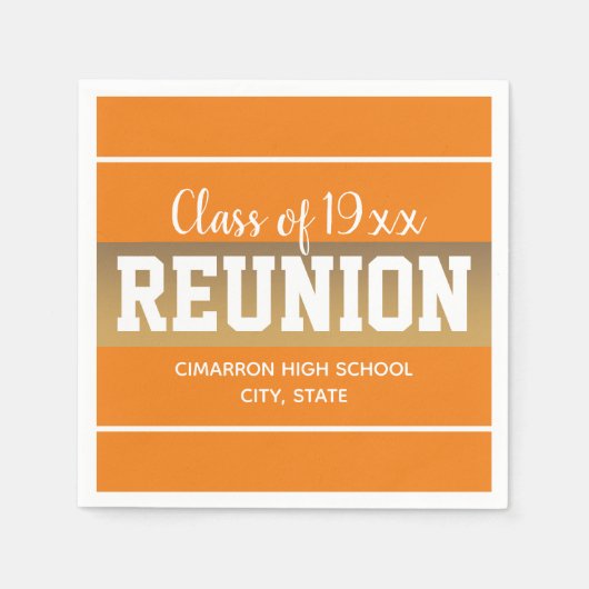 スクールクラス懇親会任意の年オレンジ金ゴールドナプキンス スタンダードカクテルナプキン (正面)