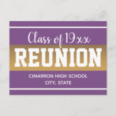 スクールクラス懇親会日付を保存する紫 案内ポストカード (正面)