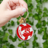 スクールクラブカラー赤いホワイトバレーボールチームギフト キーホルダー (手)