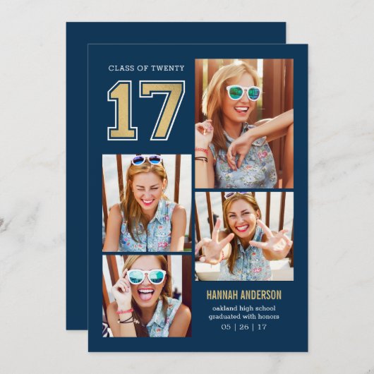 スクールスピリット編集可能カラー卒業招待状 招待状 (正面/裏面)