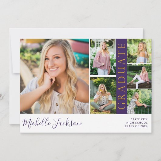 スクールスピリット6写真卒業発表(紫) 招待状 (正面)