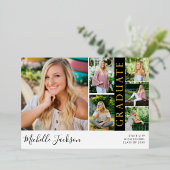 スクールスピリット6写真卒業（黒）発表 箔招待状 (立ち正面)