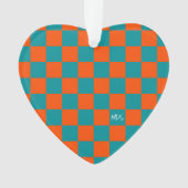 スクールスポーツチェッカーボードイニシャルオレンジブルー オーナメント (正面)