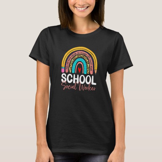 スクールソーシャルワーカーレインボーヒョウ戻る学校 Tシャツ (正面)