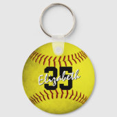 スクールチームと選手の名前イエローソフトボール キーホルダー (裏面)