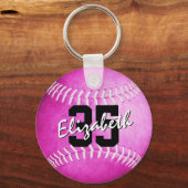 スクールチームと選手の名前ピンクソフトボール キーホルダー (裏面)