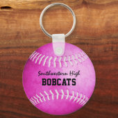 スクールチームと選手の名前ピンクソフトボール キーホルダー (正面)