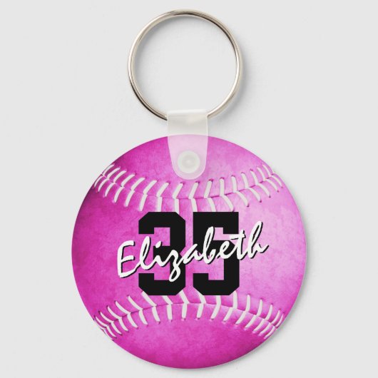 スクールチームと選手の名前ピンクソフトボール キーホルダー (裏面)