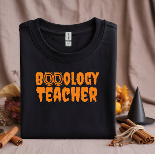スクールハロウィーンブー先生オレンジタイポグラフィ Tシャツ